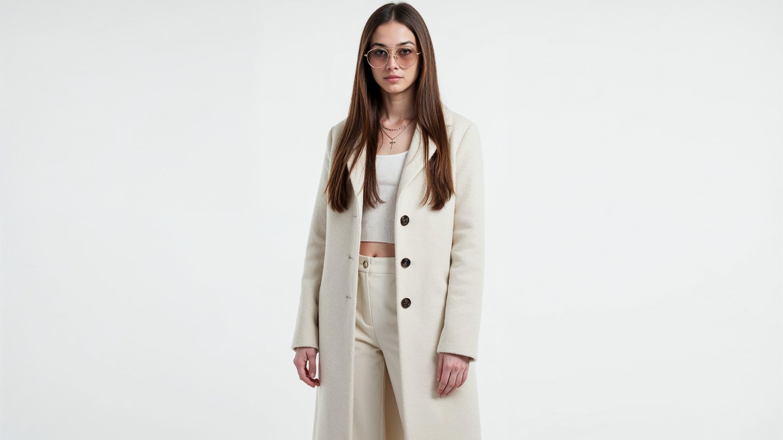 Stylish Young Woman Wearing Elegant Coat and Modern Fashion Outfit
