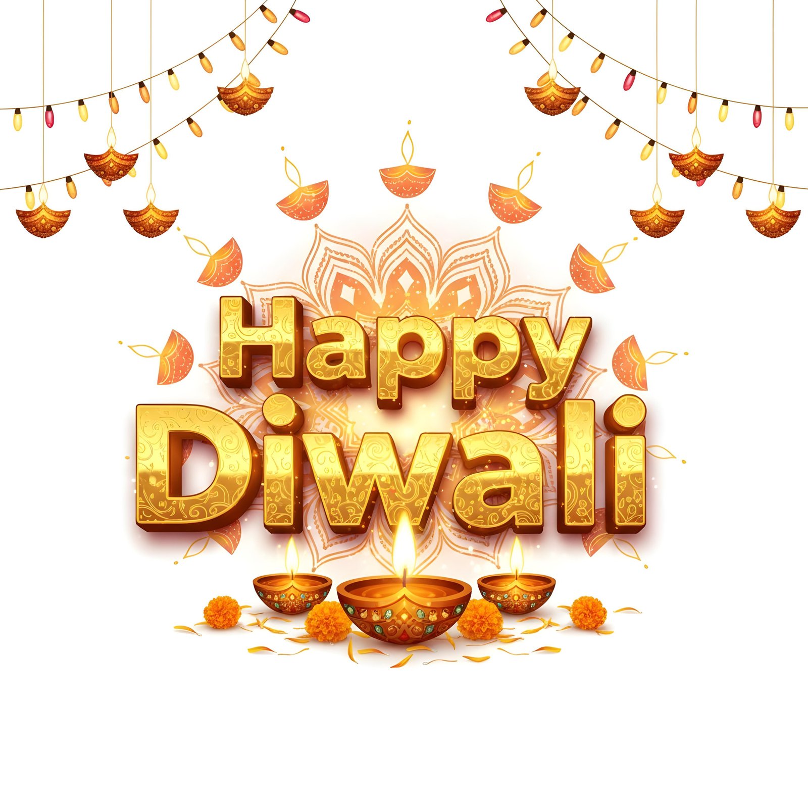 Happy Diwali Golden Typography Festival Greeting Design on White Background