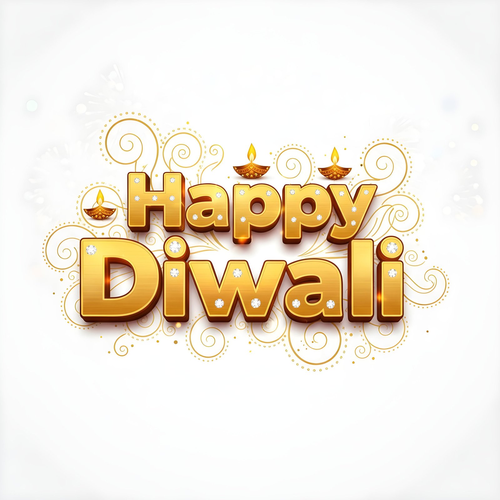 Happy Diwali Golden Typography Festival Greeting Design on White Background