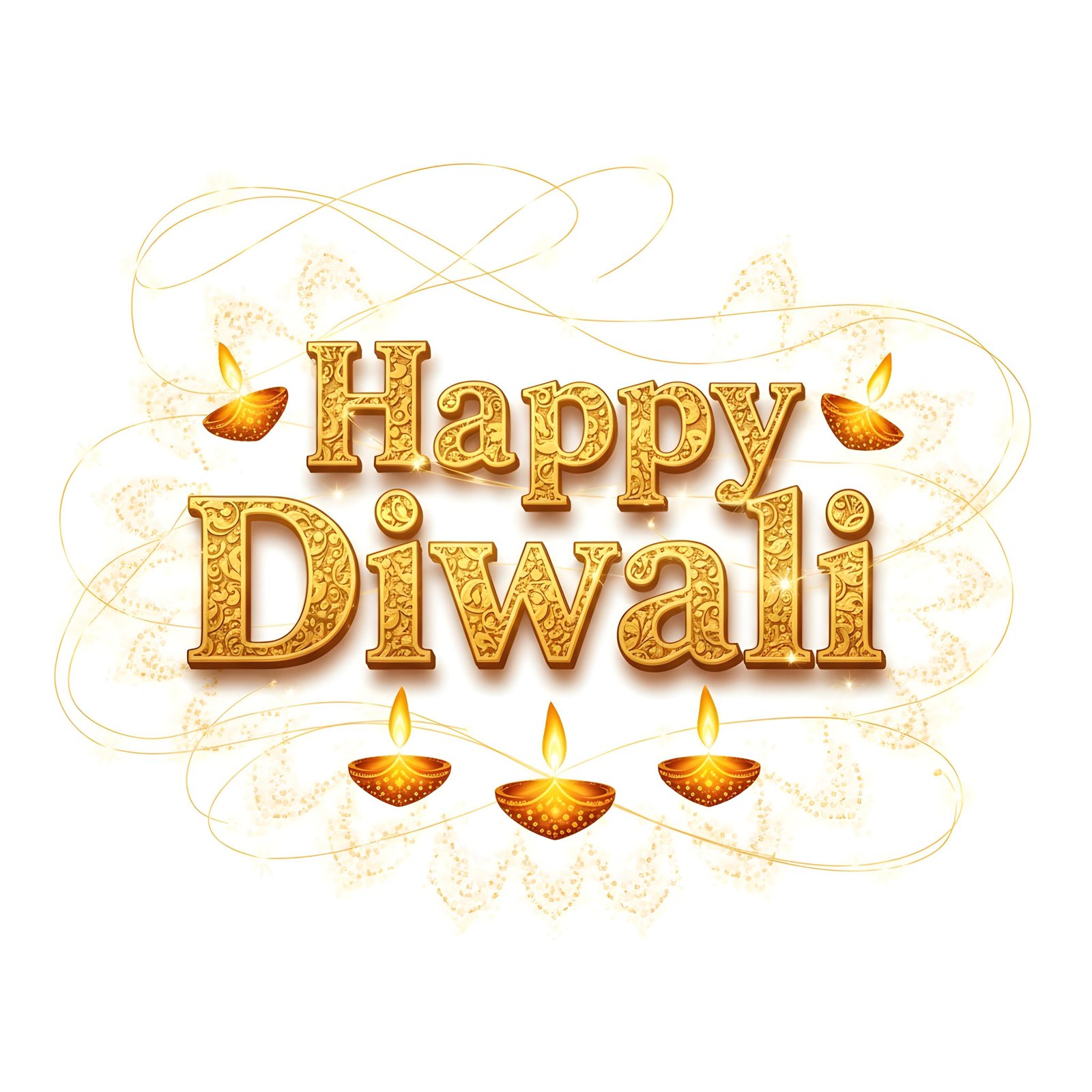 Happy Diwali Golden Typography Festival Greeting Design on White Background